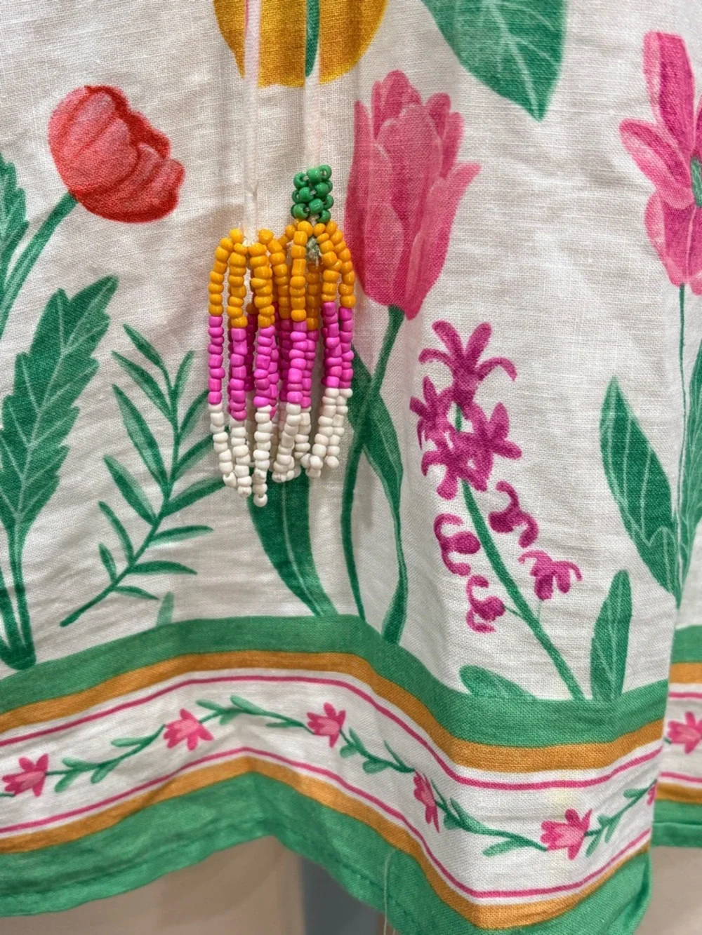 Rachel Zoe Linen Blend Pink Red and Yellow Lemons 3/4 Sleeve Tie Front Blouse XL - Picture 11 of 11